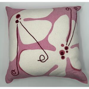 Hable Construction Wool Felt Applique Goose Filled Pillow 21x21 Pink